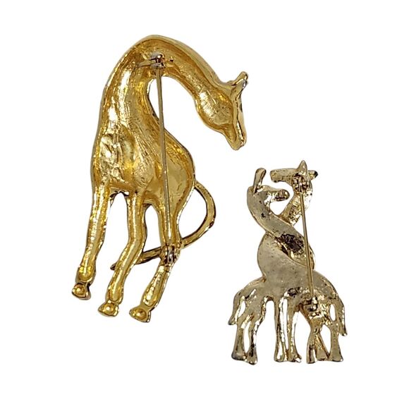 VTG GIRAFFE BROOCH SET LOT PIN GOLD TONE SAFARI BLOUSE LAPEL BAG GIFT NECKS LOVE - Picture 4 of 5
